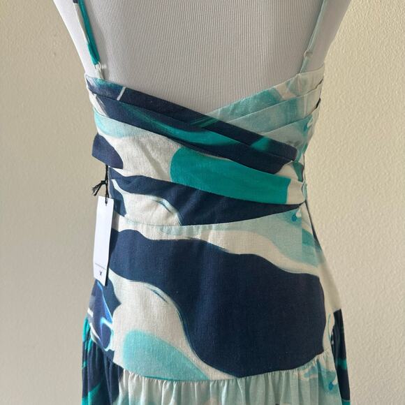 Christian Lacroix Linen Cotton Blue Organic Pattern Summer Midi Dress XS NWT - Picture 5 of 10